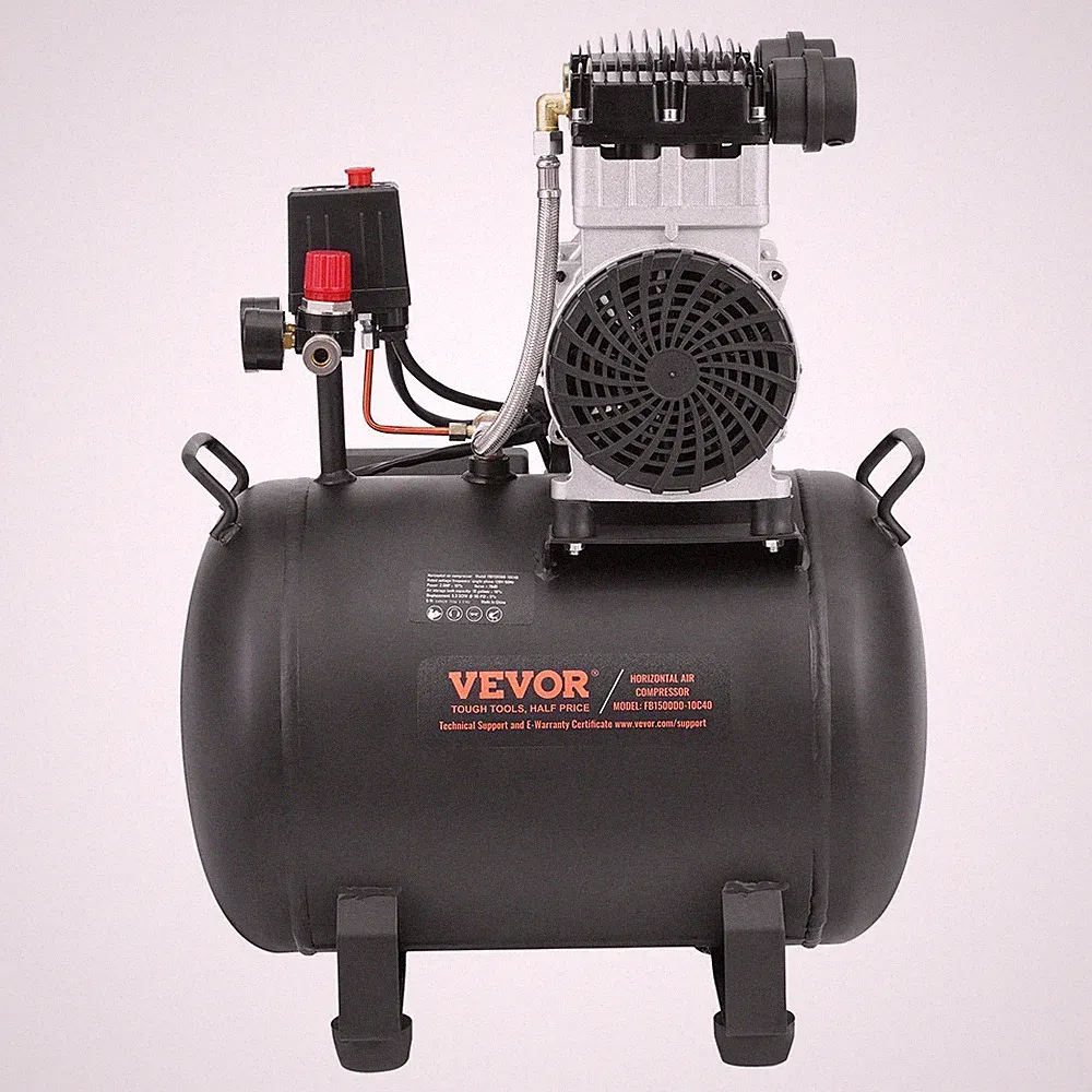 10-Gal Horizontal Air Compressor: 2HP Oil-Free Motor, 5.3 CFM, 125 PSI, 78dB