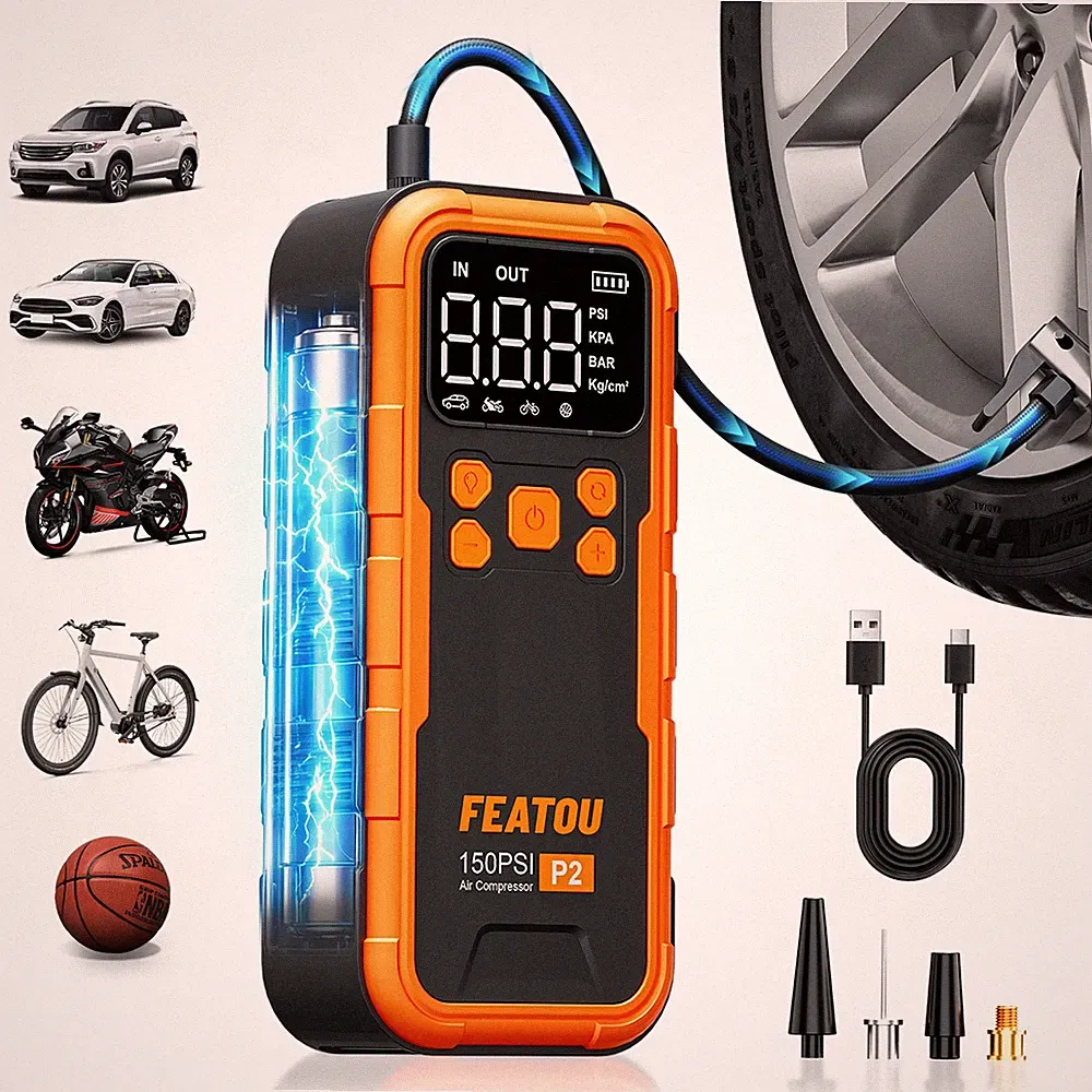 Air Compressor Tire Inflator Fits Car Moto Bike Tires Air Pump Cordless 150 PSI