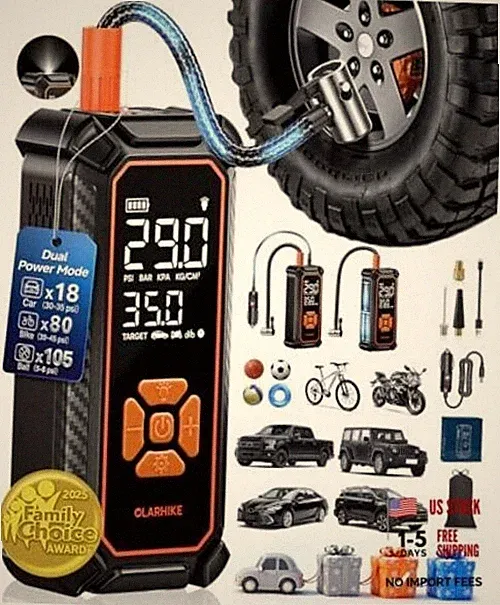 Cordless Tire Inflator Portable 6000mAh (Car&SUV&Light Pickup Truck) 3-orange