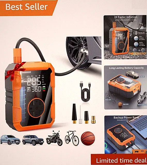 Portable Air Pump for Car Tires, 150 PSI Tire Inflator Cordless with LED Ligh...