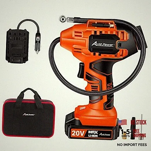 Tire Inflator Air Compressor, 20V Cordless Car Tire Pump with 3-Orange